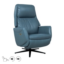 Recline armchair DAMIANO with electric mechanism, blue leather