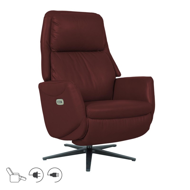 Recline armchair DAMIANO with electric mechanism, dark red leather