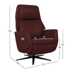 Recline armchair DAMIANO with electric mechanism, dark red leather