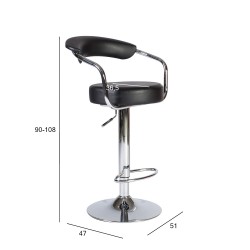 Барный стул LEON 51x47xH90-108см, сиденье  кожзаменитель, цвет  чёрный, ножка  хромированная