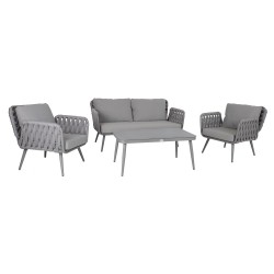 Garden furniture set ASCONA table, sofa and 2 chairs, grey aluminum frame with rope weaving, grey cushions