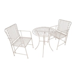 Balcony set JASMINE table and 2 chairs, antique white metal