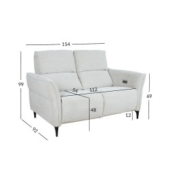 Recliner sofa MIAMI 2-seater with electric mechanism, light beige