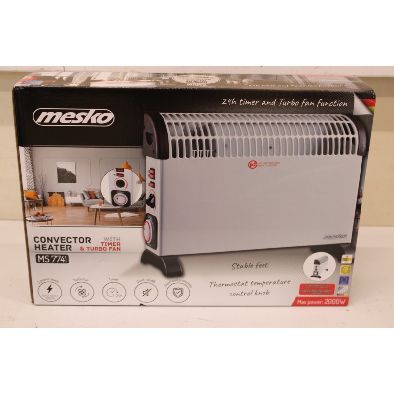SALE OUT. Mesko MS 7741w Convector Heater with Timer and Turbo Fan, 3 Heating Powers: 750W-1250W-2000W, Grey Mesko