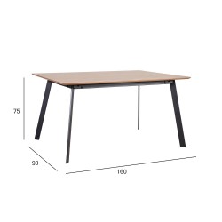 Обеденный стол HELENA 160x90xH75см, cтолешница  шпон дуба МДФ, обработка  лакированный, ножки  чёрный металл