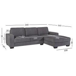 Угловой диван KENDRA правый угол 268x89 165xH84см, материал покрытия  ткань, цвет  тёмно-серый