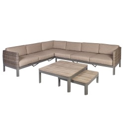 Garden furniture set ADMIRAL with cushions, corner sofa and 2 tables, aluminum frame with plastic wicker, color: light b