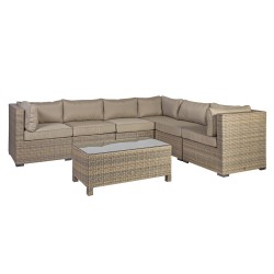 Set SEVILLA with cushions, corner sofa and table 102x50,5xH43,5cm, aluminum frame with plastic wicker, color  cappuccino