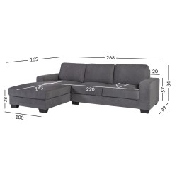 Угловой диван KENDRA левый угол 268x89 165xH84см, материал покрытия  ткань, цвет  тёмно-серый