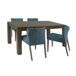 Söögilauakomplekt TURIN 4-tooliga (11324) tume tammepuidust laud, mererohelise kattega toolid