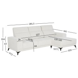 Nurgadiivan DARLA PN 281,5x97,5 161xH104cm, helebeež