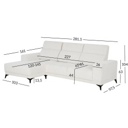 Nurgadiivan DARLA VN 281,5x161 97,5xH104cm, helebeež