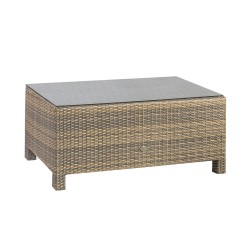 Coffee table SEVILLA 102x50,5xH43,5cm, table top  5mm clear glass, aluminum frame with plastic wicker, color  cappuccino