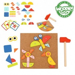 WOOPIE GREEN Wooden Nailing Game with Hammer Puzzle 20 patterns 82 pcs. FSC certificate