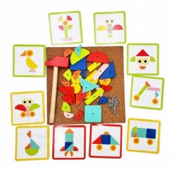 WOOPIE GREEN Wooden Nailing Game with Hammer Puzzle 20 patterns 82 pcs. FSC certificate