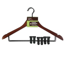 Cloth hangers 3pcs, with clips, brown