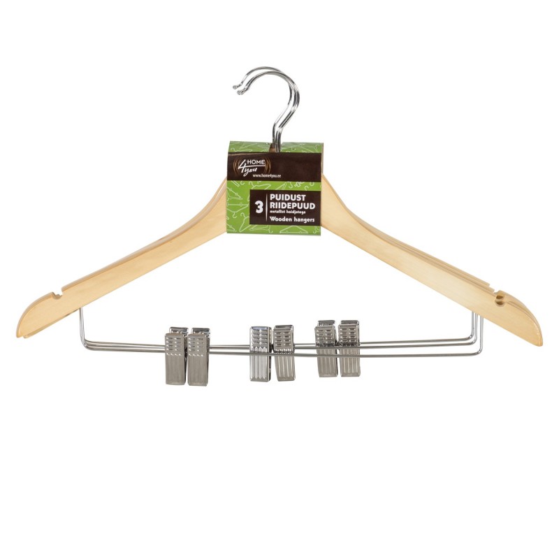 Cloth hangers 3pcs, with clips, natural