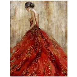 Масляная картина SILVERY 60x80см, блестки, женщина в красном платье