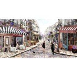 Oil painting 50x100cm, street cafe