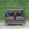 Garden furniture set WATERS table, sofa and 2 chairs, steel frame with grey plastic wicker, grey cushions