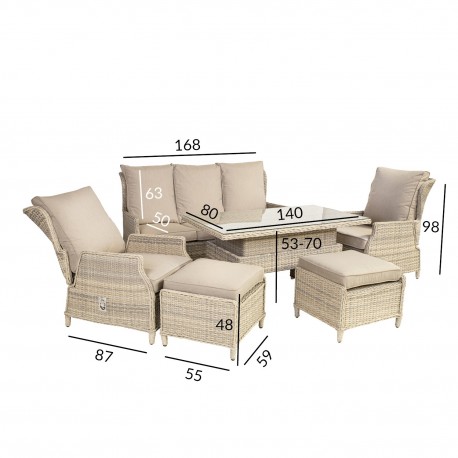 Garden furniture set BASEL table, sofa, 2 chairs and 2 ottomans, aluminum frame with plastick wicker, color beige