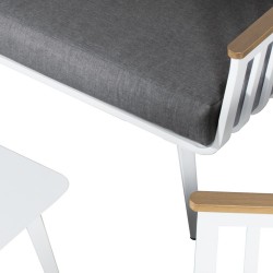 Aiamööblikomplekt HARVEST laud, diivan ja 2 tooli, valge alumiiniumraam, hallid padjad