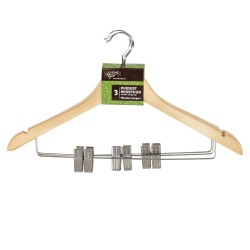 Cloth hangers 3pcs, with clips, natural