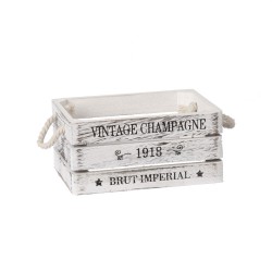 Wooden box VINTAGE-3, 23x17xH11cm, white, rope handles