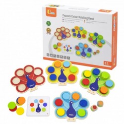 VIGA Wooden Game Match Colors Peacock Tail Montessori + Cards