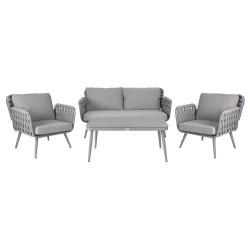 Garden furniture set ASCONA table, sofa and 2 chairs, grey aluminum frame with rope weaving, grey cushions