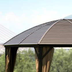 Шатёр SUNSET 3x4x2 2,7м, коричневая алюминиевая рама, металлическая крыша, по бокам бежевые стенки и сетки из нейлон