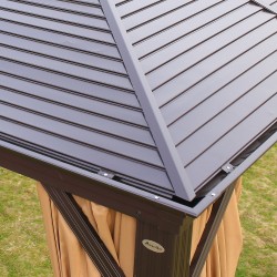 Шатёр SUNSET 3x4x2 2,7м, коричневая алюминиевая рама, металлическая крыша, по бокам бежевые стенки и сетки из textiline