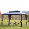 Шатёр SUNSET 3x4xH2   2,7м, коричневый алюминиевый каркас, крыша из поликарбоната, бежевые шторы и нейлоновые москитные
