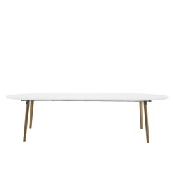 Обеденный стол BELINA 170 270x100xH74см, раздвижной, столешница  деревянная, цвет  белый, ножки  деревянные, хром-декор