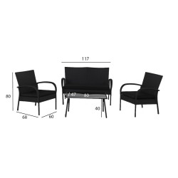 Garden furniture set VIENNA table, sofa and 2 armchairs, black