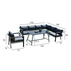 Комплект садовой мебели NIKALA угловой диван, кресло и стол, белый серый