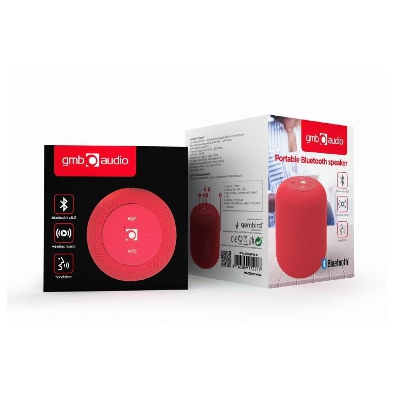 Portable Speaker GEMBIRD Portable/Wireless 1xMicroSD Card Slot Bluetooth Red SPK-BT-15-R