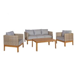 Садовая мебель CAPTAIN с подушками, стол, диван и 2 кресла, рама  алюминий с плетением из пластика, серо-бежевый тик