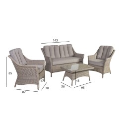 Garden furniture set PACIFIC with cushions, table, sofa and 2 chairs, aluminum frame with plastic wicker, color  greyish