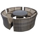 Garden furniture set VENETO with cushions, table and 4 benches, aluminum frame with plastic wicker, color: dark brown