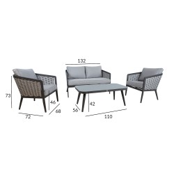 Garden furniture set MARIE table, sofa and 2 chairs, grey