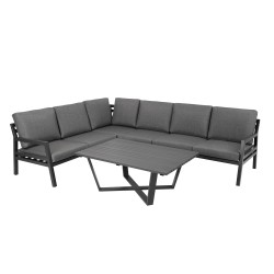 Комплект садовой мебели PHOENIX стол и угловой диван, темно-серая алюминиевая рама, серые подушки