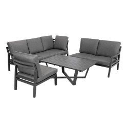 Garden furniture set PHOENIX table and corner sofa, dark grey aluminum frame, grey cushions