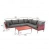 Garden furniture set BREMEN table and corner sofa, red aluminum frame with rope weaving, grey cushions