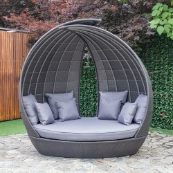 Day bed WING 135x232xH210cm, aluminum frame with plastic wicker, color  grayish brown