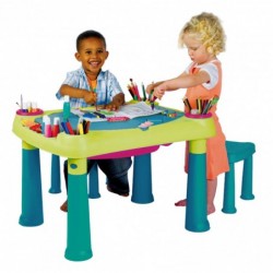 CREATIVE PLAY table + 2 stools, turquise