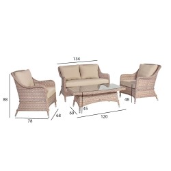 Садовая мебель EDEN стол, диван и 2 кресло, алюминиевая рама с пластиковым плетением, цвет  бежевый