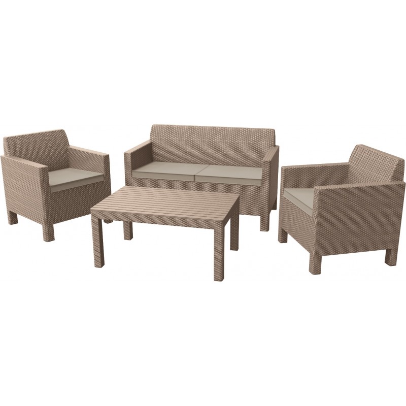 Set Orlando big table, sofa and 2 chairs with cushion, cappuccino