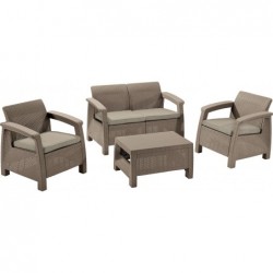 Комплект Corfu, стол, диван и 2 кресла с подушками, капучино, ТМ Keter