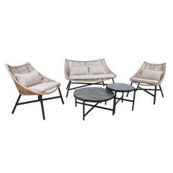 Set HELSINKI sofa, 2 chairs and 2 tables, beige